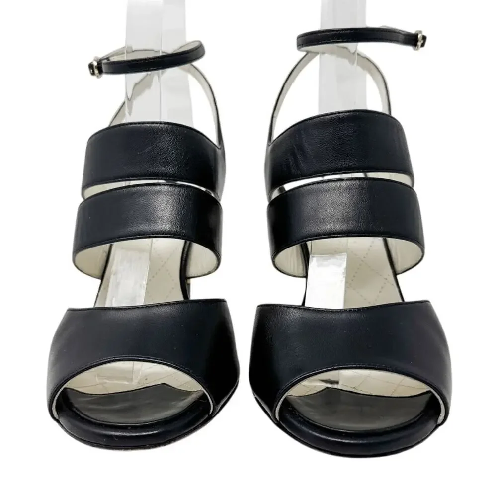 Chanel Cruise 2019 CC Logo Caged Leather Ankle Strap Heel Sandals size 38C US7